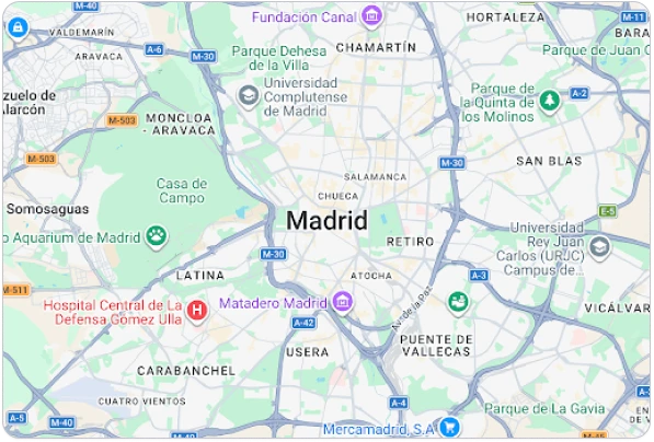 Mapa de cobertura del servicio de electricistas en Madrid centro y distritos