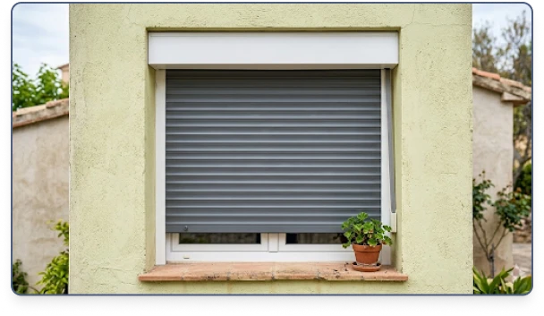 Persiana enrollable reparada en una ventana en Madrid